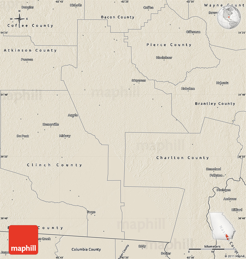 Shaded Relief Map of Ware County