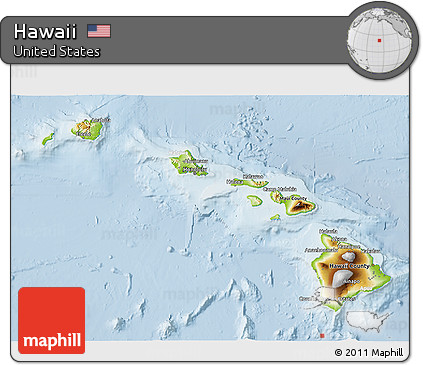 Physical 3D Map of Hawaii, lighten