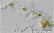 Satellite 3D Map of Hawaii, lighten, desaturated