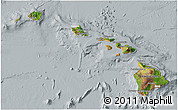 Satellite 3D Map of Hawaii, lighten, semi-desaturated