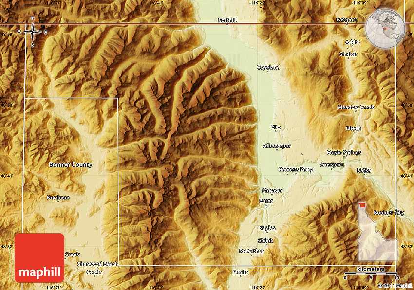 Boundary County Idaho Map Physical Map Of Boundary County