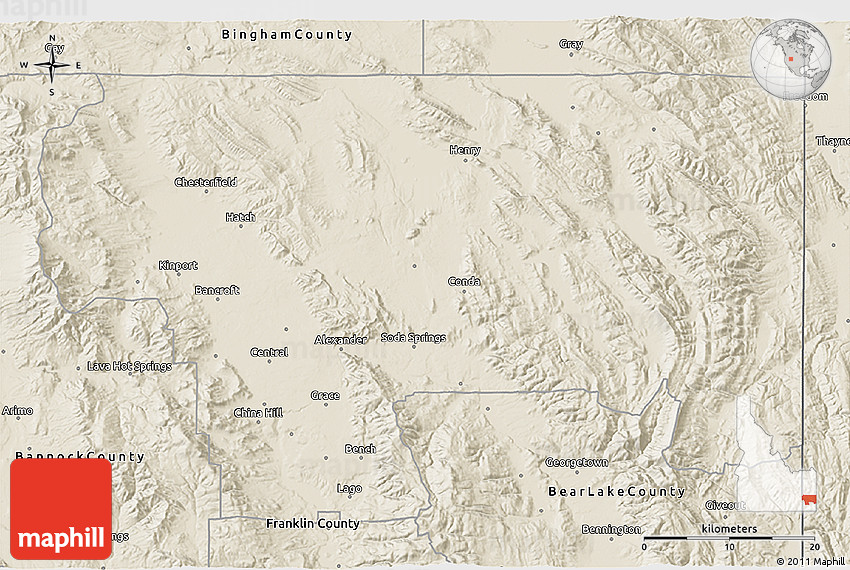 Shaded Relief 3D Map of Caribou County
