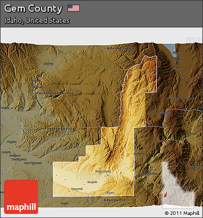 Physical 3D Map of Gem County, darken