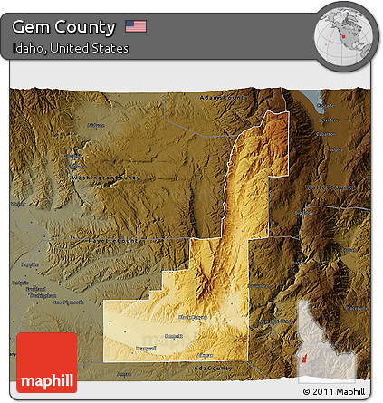 Physical 3D Map of Gem County, darken