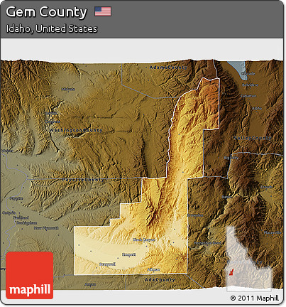 Physical 3D Map of Gem County, darken