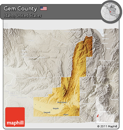 Physical 3D Map of Gem County, lighten, semi-desaturated