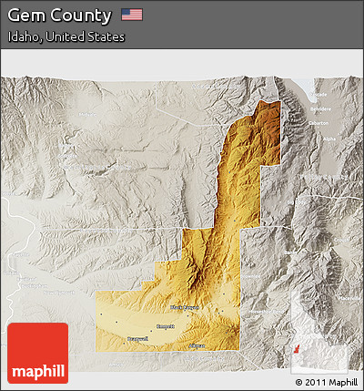 Physical 3D Map of Gem County, lighten, semi-desaturated