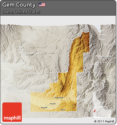 Physical 3D Map of Gem County, lighten, semi-desaturated