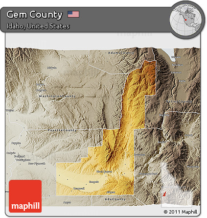 Physical 3D Map of Gem County, semi-desaturated