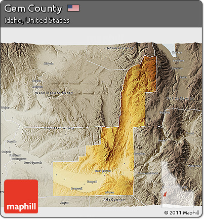 Physical 3D Map of Gem County, semi-desaturated
