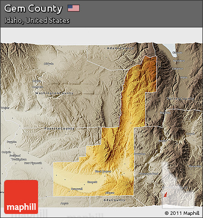 Physical 3D Map of Gem County, semi-desaturated