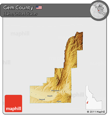 Physical 3D Map of Gem County, single color outside