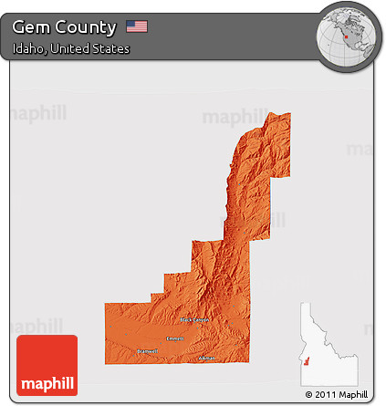 Political 3D Map of Gem County, cropped outside