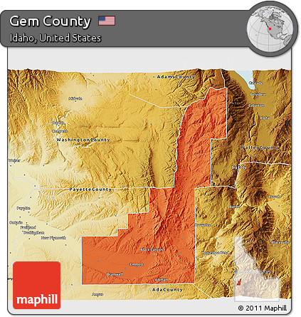 Political 3D Map of Gem County, physical outside
