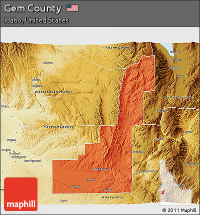 Political 3D Map of Gem County, physical outside