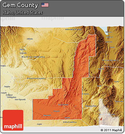 Political 3D Map of Gem County, physical outside