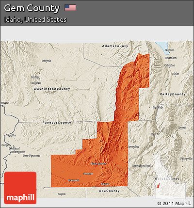 Political 3D Map of Gem County, shaded relief outside