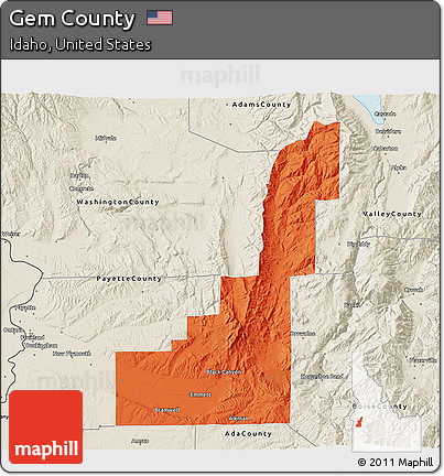 Political 3D Map of Gem County, shaded relief outside