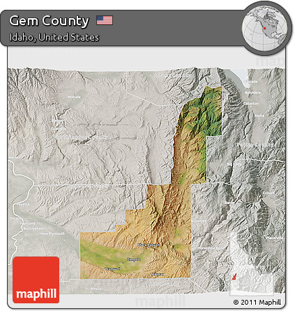 Satellite 3D Map of Gem County, lighten, semi-desaturated