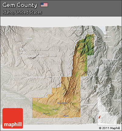 Satellite 3D Map of Gem County, lighten, semi-desaturated
