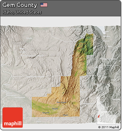 Satellite 3D Map of Gem County, lighten, semi-desaturated
