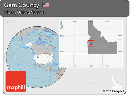 Gray Location Map of Gem County, highlighted country, highlighted parent region, hill shading