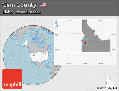 Gray Location Map of Gem County, highlighted country, highlighted parent region, hill shading