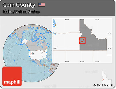 Gray Location Map of Gem County, highlighted country, highlighted parent region, hill shading