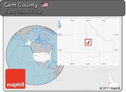 Gray Location Map of Gem County, highlighted country, hill shading
