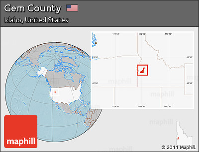 Gray Location Map of Gem County, highlighted country, hill shading