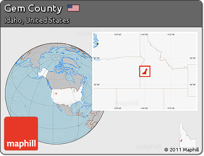 Gray Location Map of Gem County, highlighted country, hill shading