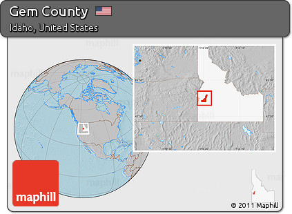 Gray Location Map of Gem County, highlighted parent region, hill shading