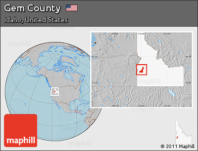 Gray Location Map of Gem County, highlighted parent region, hill shading