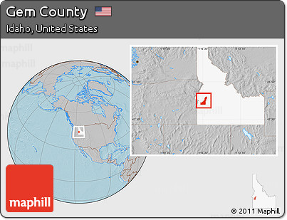 Gray Location Map of Gem County, highlighted parent region, hill shading