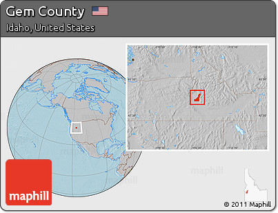 Gray Location Map of Gem County, hill shading