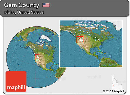 Satellite Location Map of Gem County, highlighted parent region, within the entire country