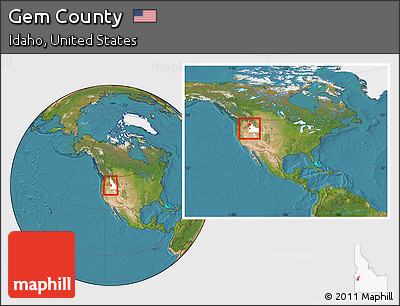Satellite Location Map of Gem County, highlighted parent region, within the entire country