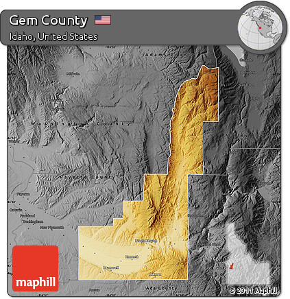 Physical Map of Gem County, darken, desaturated