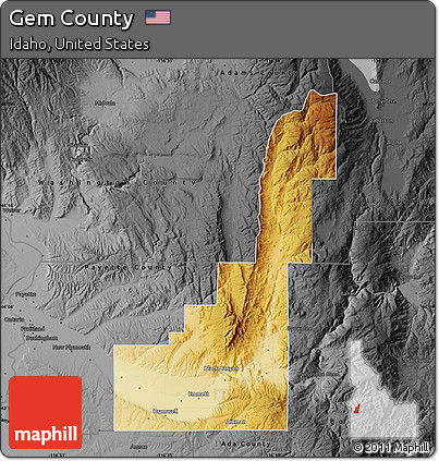 Physical Map of Gem County, darken, desaturated