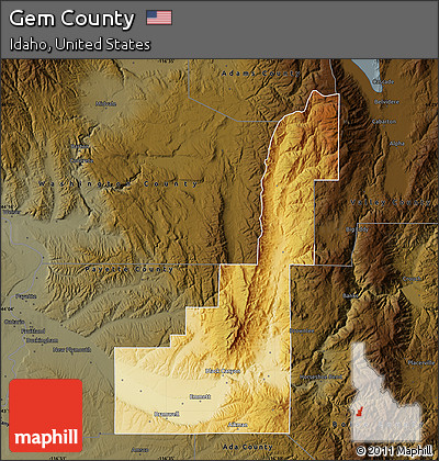 Physical Map of Gem County, darken