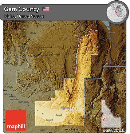 Physical Map of Gem County, darken