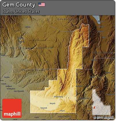 Physical Map of Gem County, darken