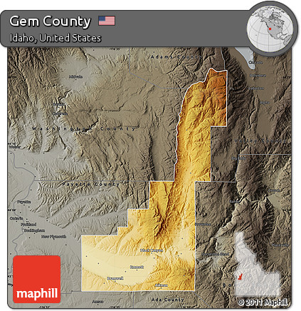 Physical Map of Gem County, darken, semi-desaturated