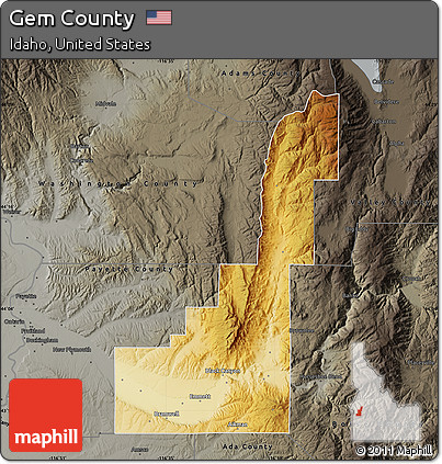 Physical Map of Gem County, darken, semi-desaturated