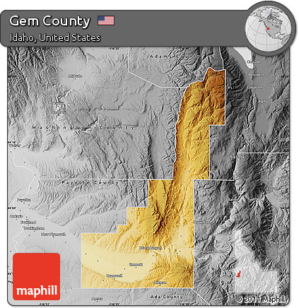 Physical Map of Gem County, desaturated