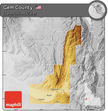 Physical Map of Gem County, lighten, desaturated