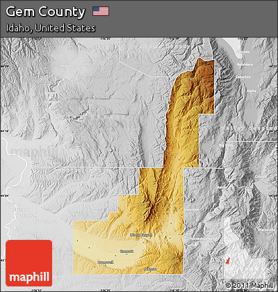 Physical Map of Gem County, lighten, desaturated