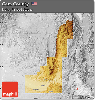 Physical Map of Gem County, lighten, desaturated