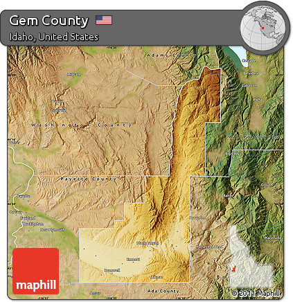 Physical Map of Gem County, satellite outside
