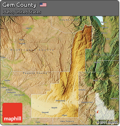 Physical Map of Gem County, satellite outside